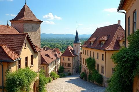 Peisaj pitoresc din Sighișoara, relevant pentru un tur culinar Jule-tyre